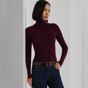 RALPH LAUREN Ribbed Turtleneck Sweater- Pinot Noir Color